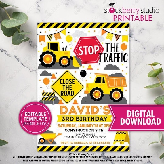 Construction Invitation Printable Dump Truck Party Invite Construction Birthday Invitations Digital Instant Download Template Editable Il_570xn
