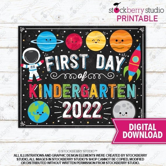 Space First Day of Kindergarten Sign Rocket First Day of School Sign Boy 1st Day of School Sign Printable Planets Digital Instant Download Il_570xn