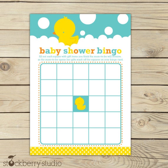 Rubber Ducky Baby Shower Bingo Game - Neutral Baby Shower Games Printable - Instant Download - Aqua Blue Yellow Rubber Duckie Baby Shower Il_570xn