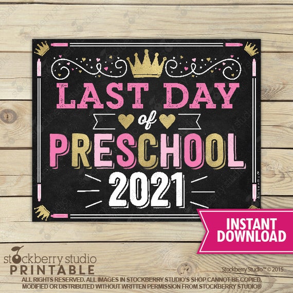 Girl Last Day of Preschool Sign - Princess Last Day of School Sign Printable - Last day of Preschool Sign - Instant Download - Pink and Gold Il_570xn