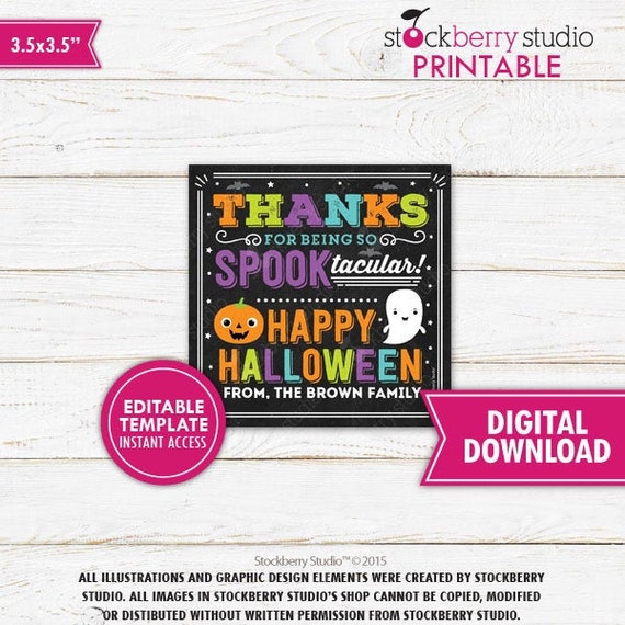 Halloween Gift Tag Candy Treat Teacher Thanks for Being Spooktacular Staff Employee School PTO PTA Thank You Treat Printable Editable Il_570xn