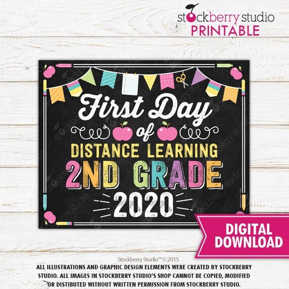 Girl First Day of 2nd Grade Distance Learning Sign Printable First Day of Distance Learning Sign First Day of School Sign Instant Download Il_570xn