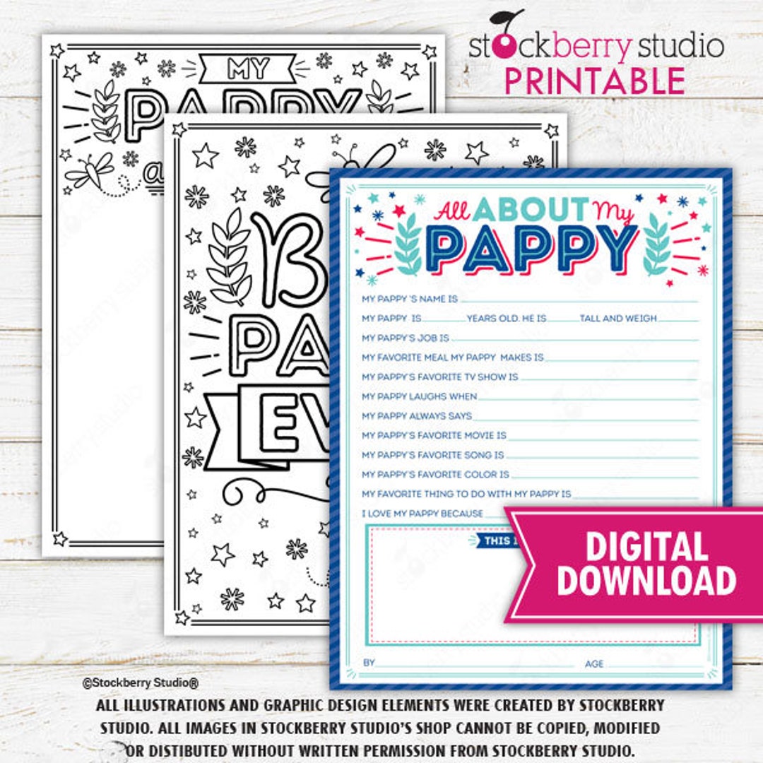 All About My Pappy Father's Day Questionnaire Coloring Page Survey ...