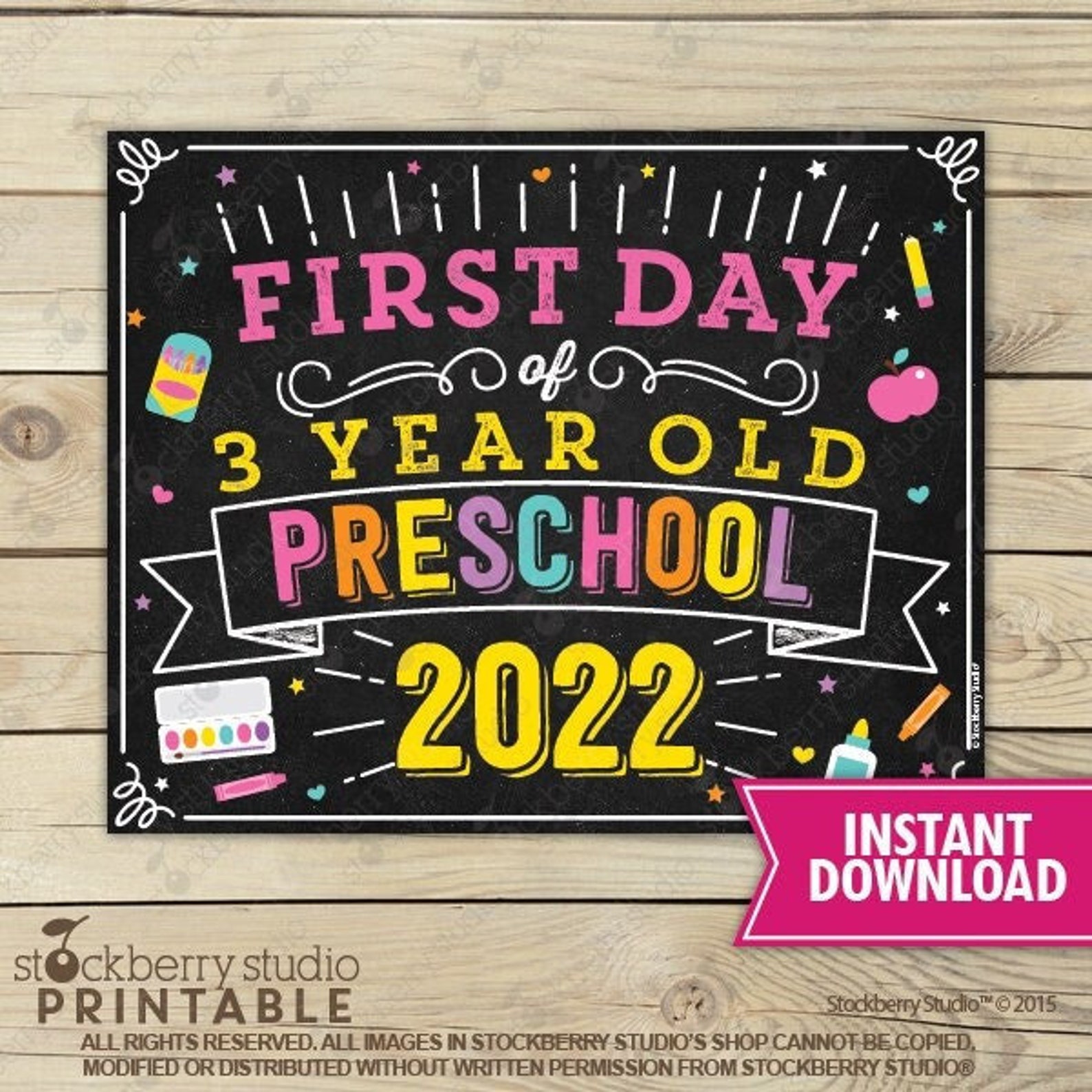 Girl First Day of 3 Year Old Preschool Sign First Day of Etsy