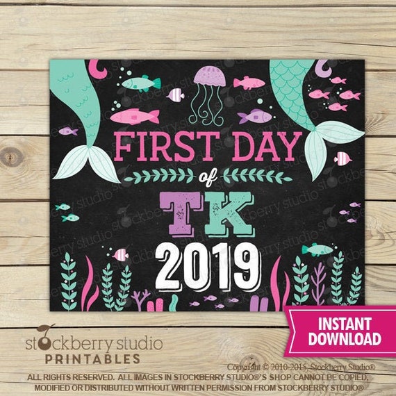 Mermaid First Day of TK Sign Instant Download - Girl First Day of TK Sign Printable - Pink First Day of School Sign - 1st day of VPK sign Il_570xn