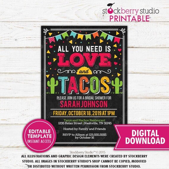 Fiesta Wedding Shower Invitation All You Need is Love and Tacos Printable Fiesta Couples Shower Invitation Fiesta Bridal Shower Invite Il_570xn