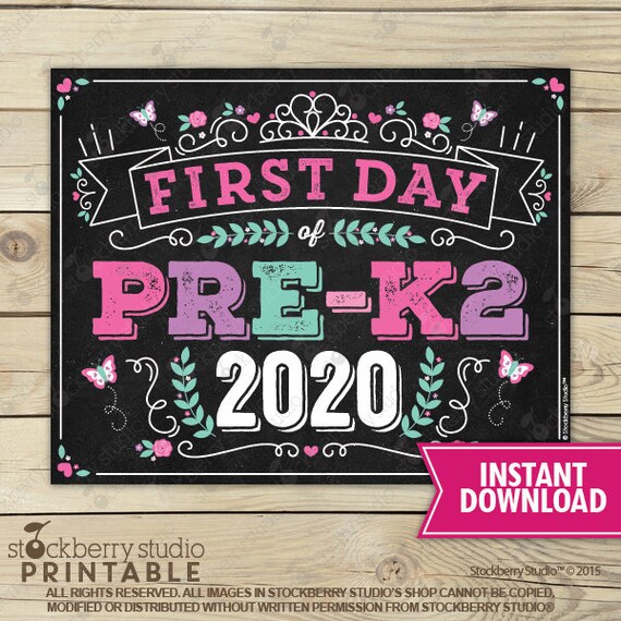 Princess First Day of Pre-K 2 Sign Instant Download - Girl First Day of Pre K2 Sign Printable - First Day of School Sign - Back to School Il_570xn