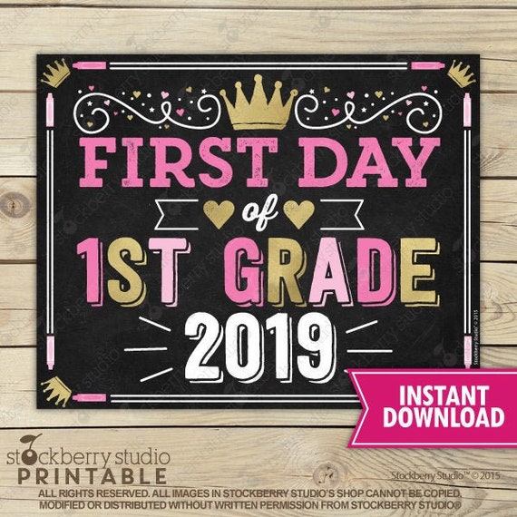 Girl First Day of 1st Grade Sign - Princess First Day of School Sign Printable - Girl 1st day of 1st grade Sign - Instant Download - Pink Il_570xn