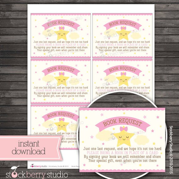 Girl Twinkle Twinkle Little Star Baby Shower Book Request Card Printable - Instant Download - Girl Baby Shower Please Bring a Book - Pink Il_570xn