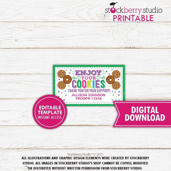 Scout Business Card Thank You Cards Printable Scout Cookies Thank You Notes Cookie Booth Fundraiser Cookie Sales Editable Instant Download Il_570xn