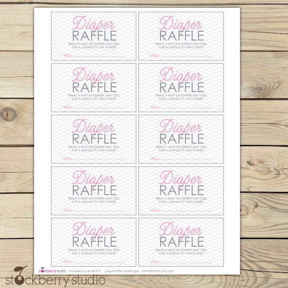 Chevron Baby Shower Diaper Raffle Tickets - Pink and Gray - Instant Download - Chevron Diaper Raffle Cards - Invitation Inserts Il_570xn