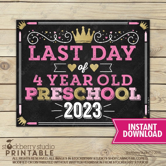 Princess Last Day of 4 year old Preschool Sign - Last Day of School Printable - Last Day of School Sign - Chalkboard Sign - Instant Download Il_570xn