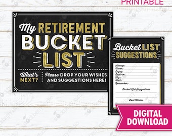 Retirement Bucket List Sign Printable - Retirement Party Guest Book Sign - Instant Download Retirement Party Signs - Retirement Well Wishes