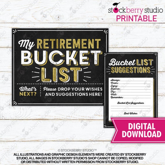 Retirement Bucket List Sign Printable Retirement Party Guest Etsy