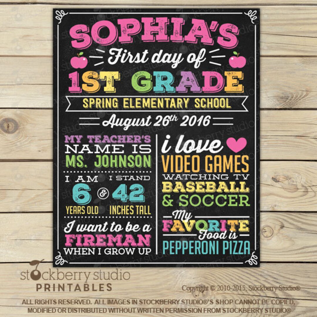 First Day of School Chalkboard Sign Girl 1st Day of School Sign Back to ...