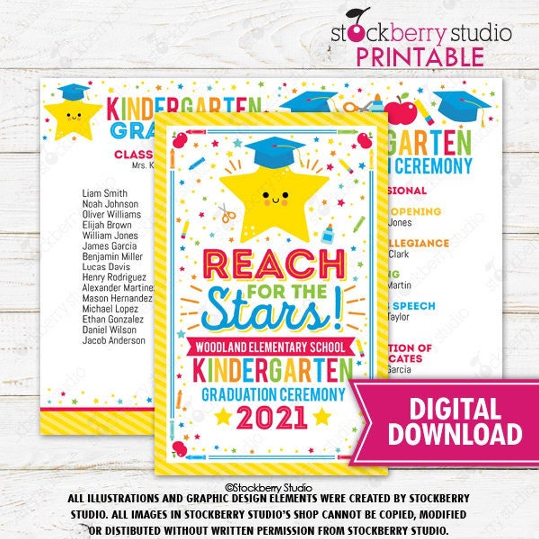 Graduation Ceremony Program Reach for the Stars Any Grade Prek Preschool Kindergarten