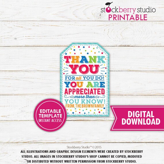 Thank You Gift Tag Printable Staff Nurse Staff Teacher Appreciation Gift Tag Editable Volunteer Coworker Boss Thank You for all You Do Il_570xn