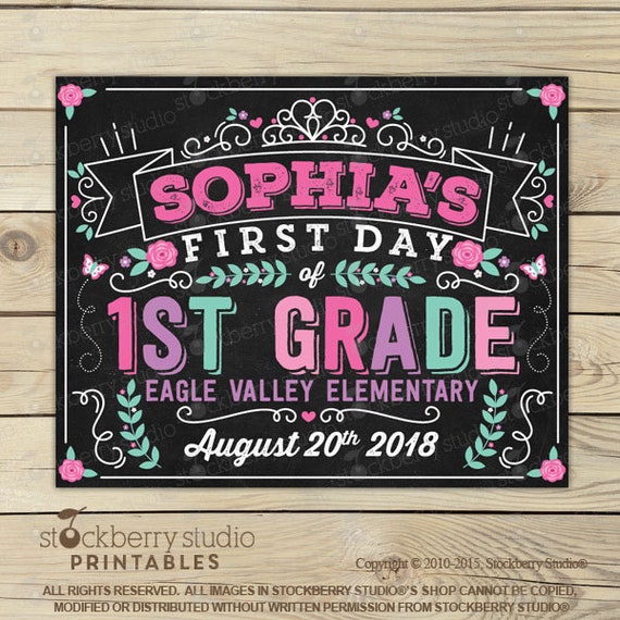 Princess First Day of School Sign Printable - Girl 1st Day of School Sign - 1st Day of School Chalkboard Sign - Back to School Sign Il_570xn