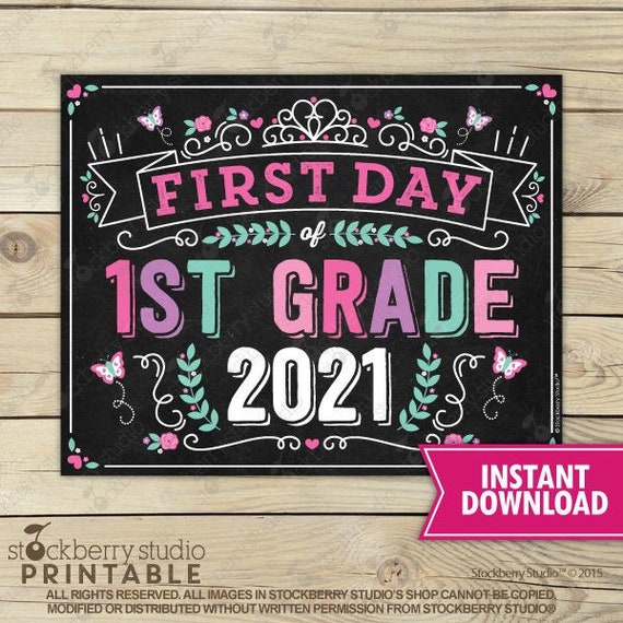 Princess First Day of 1st Grade Sign Instant Download Girl First Day of 1st Grade Sign Printable First Day of School Sign Back to School Il_570xn