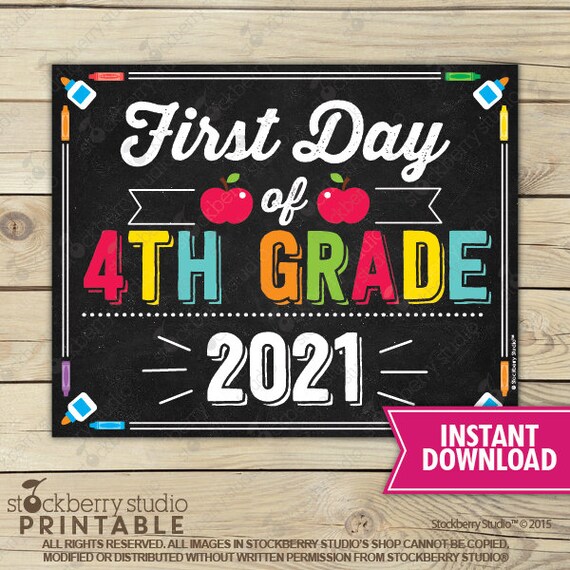 First Day of 4th Grade Sign - 1st Day of School Printable - First Day of School Sign - Photo Props - Chalkboard Sign Instant Download Il_570xn