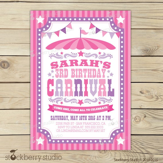 Girl Carnival Invitations Printable - Girl Circus Birthday - Girl Carnival Birthday Invitation - Carnival 1st Birthday Invitation - Circus Il_570xn