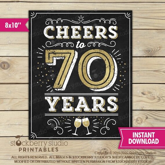 Cheers to 70 Years Sign Printable - 70th Birthday Sign - 70th Birthday Decorations - 70th Wedding Anniversary Sign - Instant Download Il_570xn