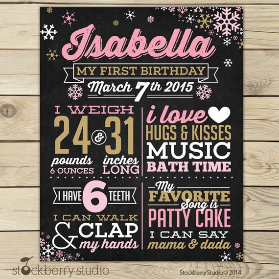 Girl Winter Onederland First Birthday Chalkboard Poster Printable - Boy Winter Wonderland 1st Birthday Chalkboard - Photo Props Il_570xn