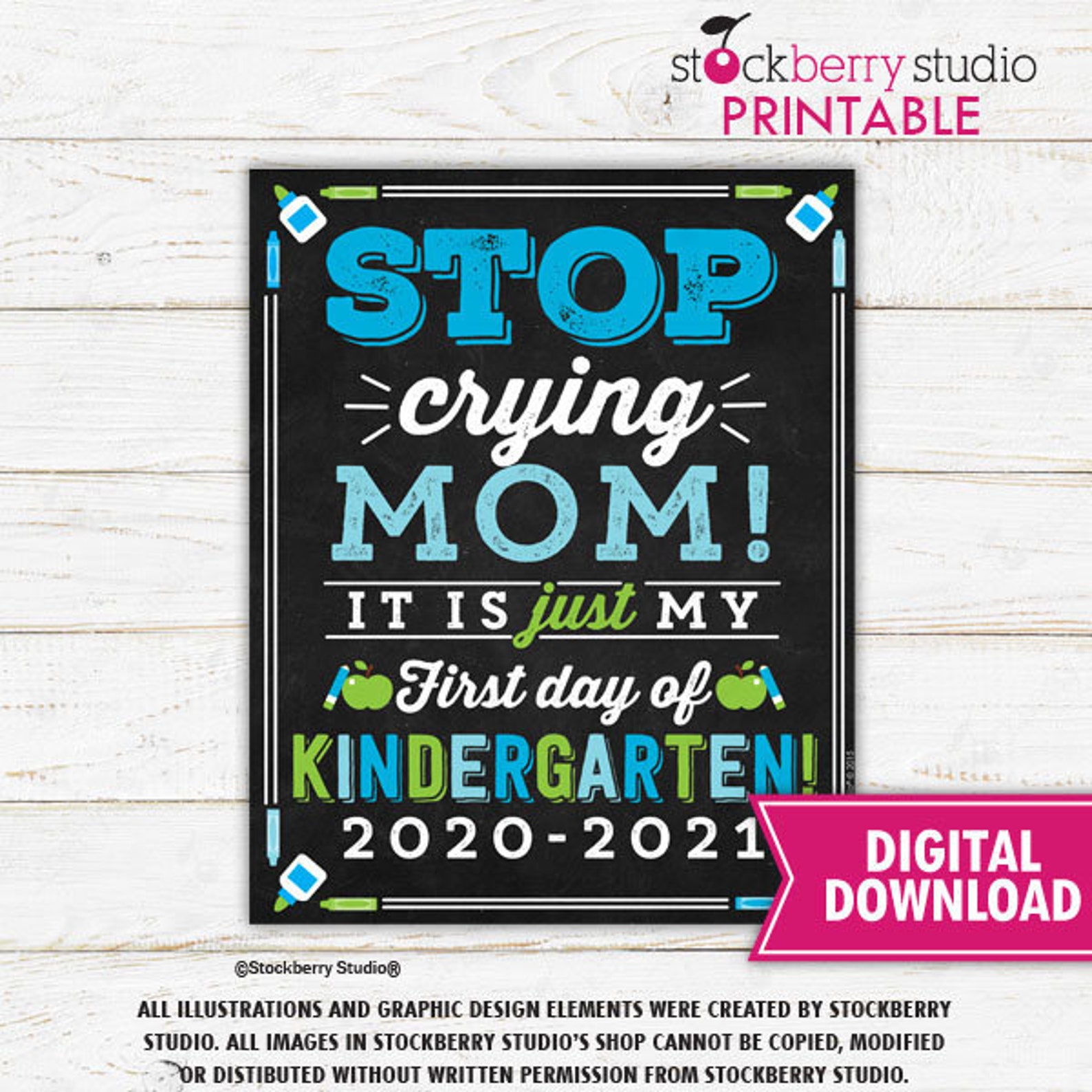 stop crying mom sign printable boy 1st day of kindergarten etsy