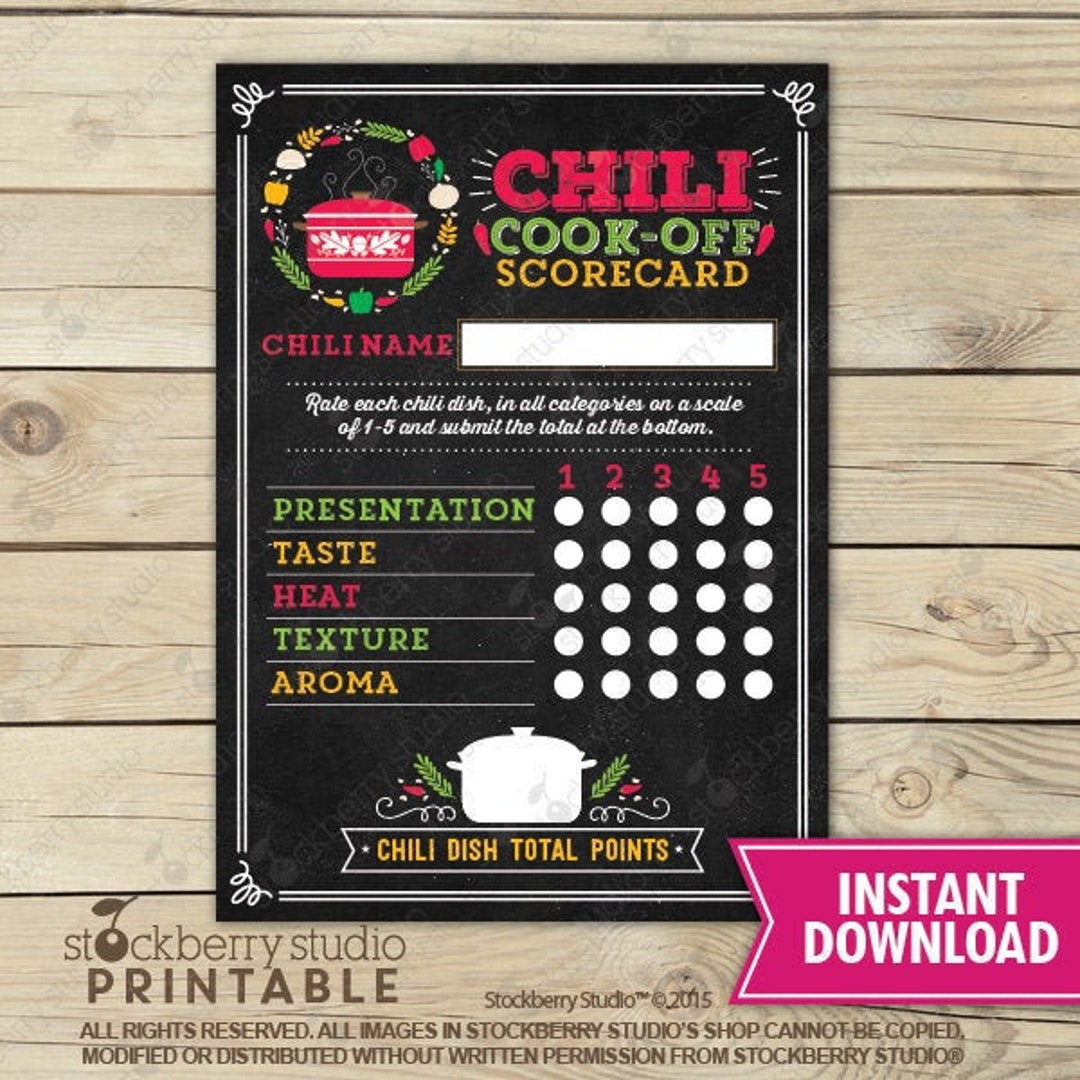 Chili Cookoff Scorecards Printable Voting Ballot Chili Dish Competition