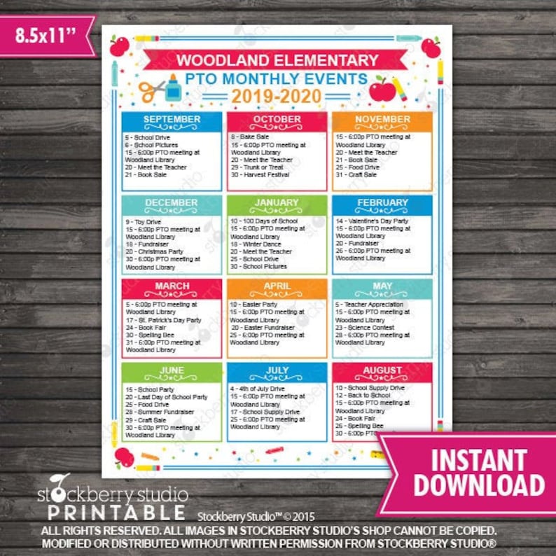 PTA PTO Monthly Calendar Printable School Year Fundraiser ... PTA PTO Monthly Calendar Printable School Year Fundraiser ...