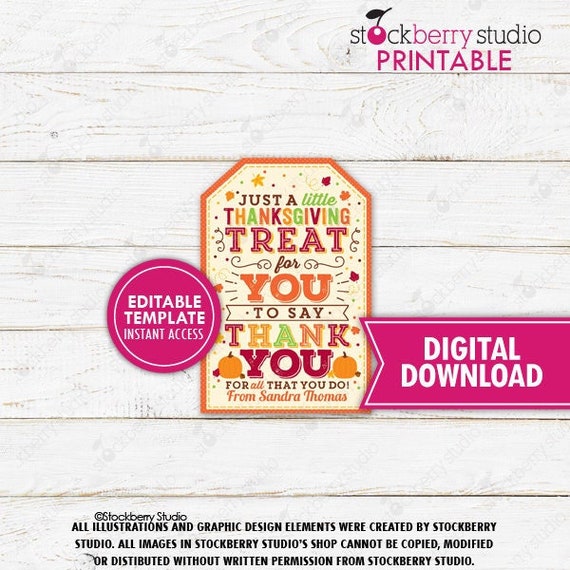 Thanksgiving Fall Treat Thank You Gift Tag Sweet Candy Favor Staff Employee Teacher Appreciation Company Essential Label Printable Editable Il_570xn