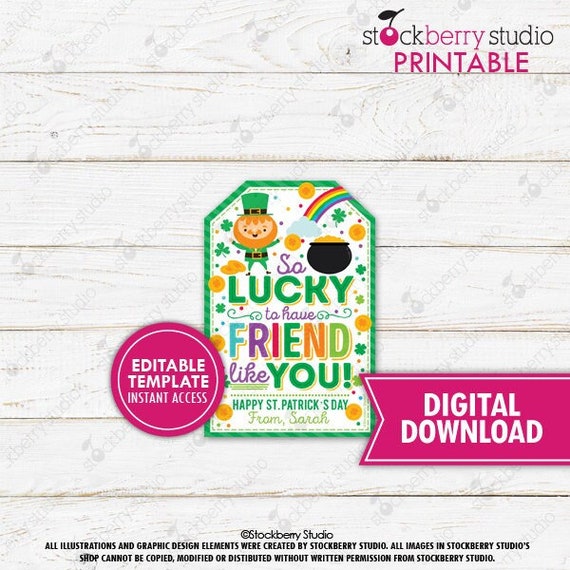 St. Patrick's Day Tag Printable Friend Appreciation Tags Lucky To Have Friend Like You Class Classmate Neighbor Friends Team Teammate Il_570xn