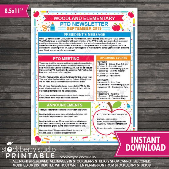 Teacher Newsletter - PTO PTA Newsletter Flyer Printable Editable - School Newsletter - Volunteer Meeting Agenda - School Year Fundraiser Il_570xn