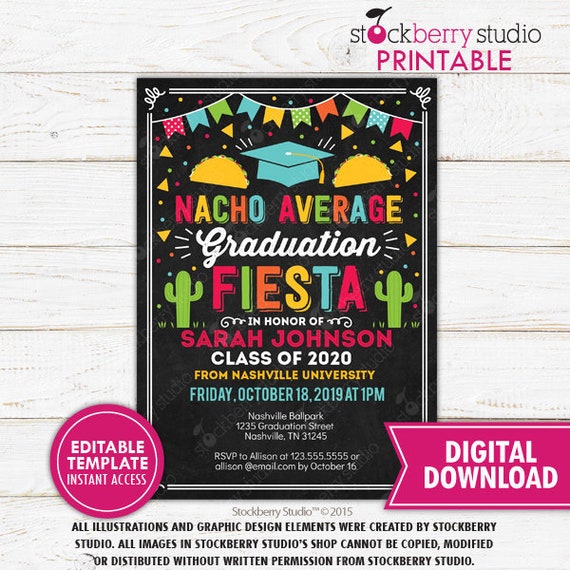 Nacho Average Fiesta Graduation Invitation Printable Mexican Graduation Invitation Cactus Taco Graduation Invite Editable Instant Download Il_570xn