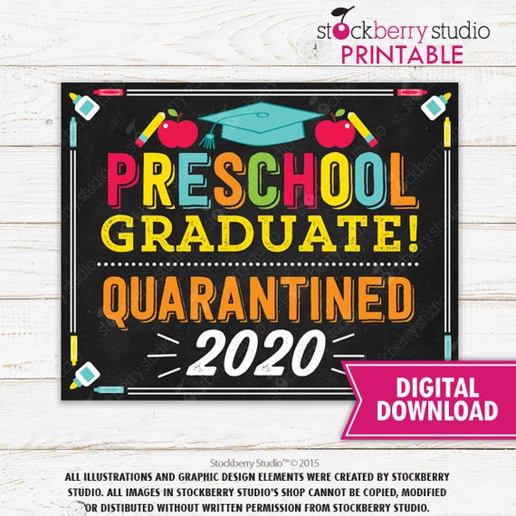 Preschool Graduation Quarantine Sign Last Day of Pre school Quarantine Sign Last Day of Pre-school Sign Printable Instant Download Il_570xn