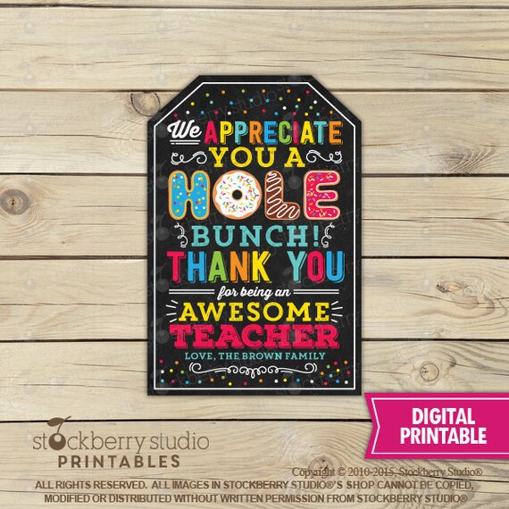 Donut Teacher Appreciation Gift Tags - Donut Teacher Thank You Tag - Staff Teacher Appreciation Gift Printable - Donut Hole Gift Tags - Il_570xn