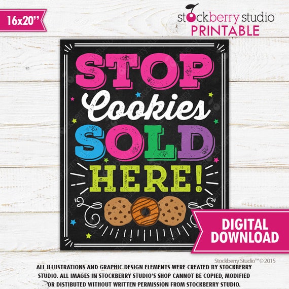 Stop Cookies Sold Here Sign Cookie Booth Sign Printable Cookies for Sale Sign Instant Download Scout Fundraiser Sign Cookie Booth Decor Il_570xn