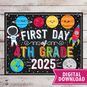 Space First Day of 4th Grade Sign Rocket First Day of Fourth Grade Sign Boy 1st Day of School First Day of School Printable Instant Download
