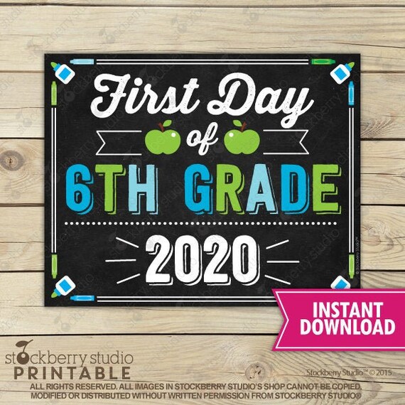 First Day of 6th Grade Sign - Boy 1st Day of School Sign Printable ...