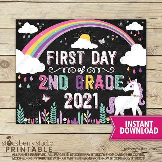 Unicorn First Day of 2nd Grade Sign Rainbow First Day of School Sign Girl First Day of School Sign Printable Instant Download Second Grade Il_570xn