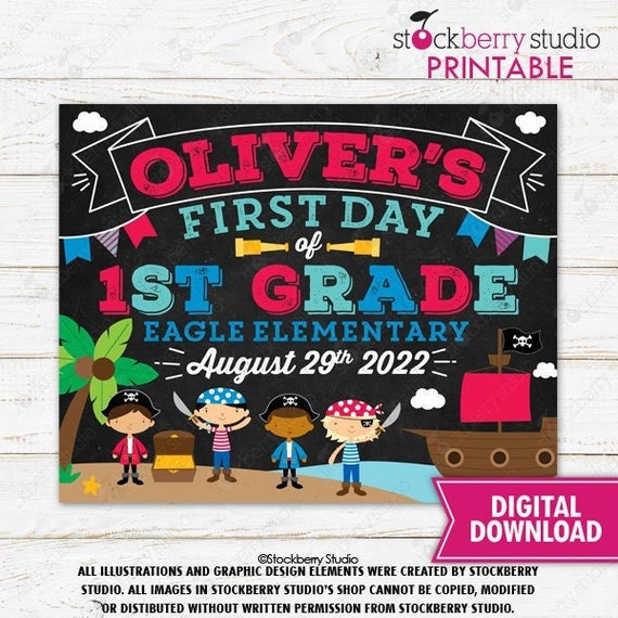 Pirate First Day of School Sign Printable Boy 1st Day of School Sign 1st Day of School Chalkboard Back to School Personalized Il_570xn