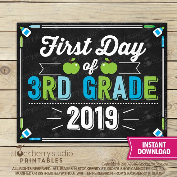 First Day of 3rd Grade Sign - Boy 1st Day of School Printable - First Day of School Sign - Photo Props - Chalkboard Sign - Instant Download Il_570xn