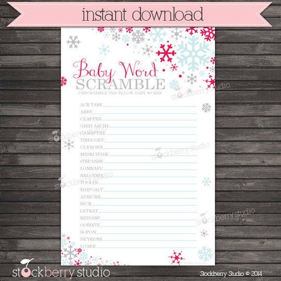 Winter Baby Shower Baby Word Scramble Game - Christmas Baby Shower Games Printable - Instant Download - Blue Gray Red Baby Shower Activity Il_570xn