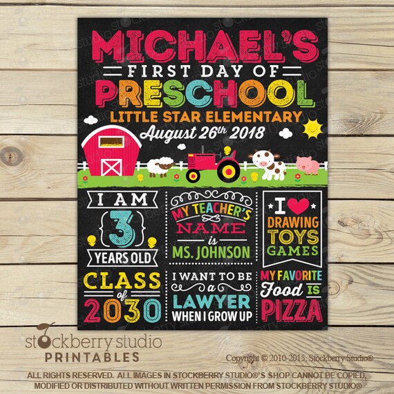 Farm First Day of School Sign - Boy 1st Day of School Sign - Barnyard Back to School Sign - First Day of School Chalkboard Sign Printable Il_570xn