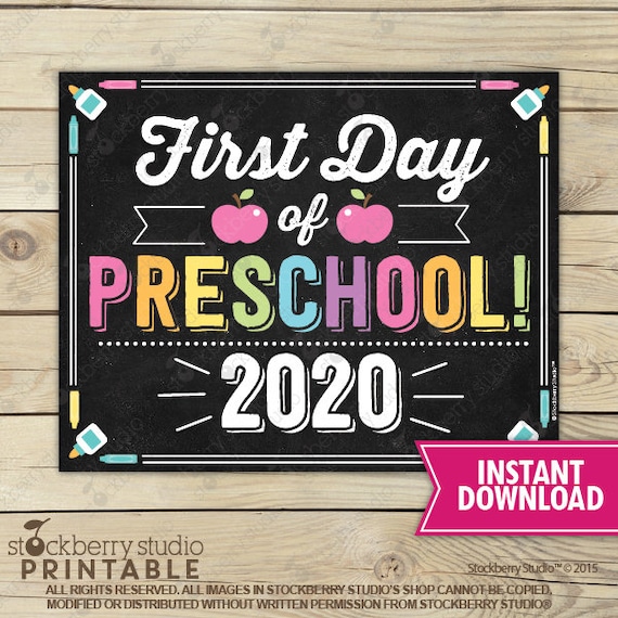 Girl First Day of Preschool Sign - 1st Day of School Printable - First Day of School Sign - Photo Prop - Chalkboard Sign - Instant Download Il_570xn
