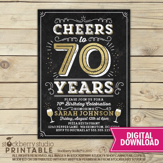70th Birthday Invitation - 70th Wedding Anniversary - 70th Birthday Invite - Gold 70th Birthday Invitation Printable - Cheers to 70 Years Il_570xn