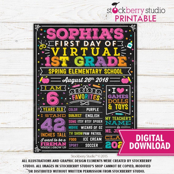First Day of Virtual School Sign Back to School Virtual Sign Printable 1st Day of Virtual Learning First Day of School Sign Quarantine Il_570xn