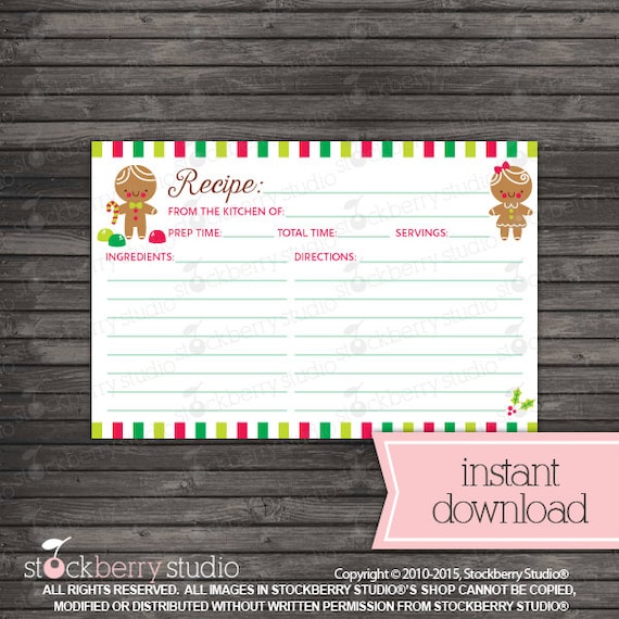 Christmas Recipe Cards Printable - Cookie Exchange Party - Holiday Recipe Cards - Cookie Swap - Instant Download - Christmas Cookie Il_570xn