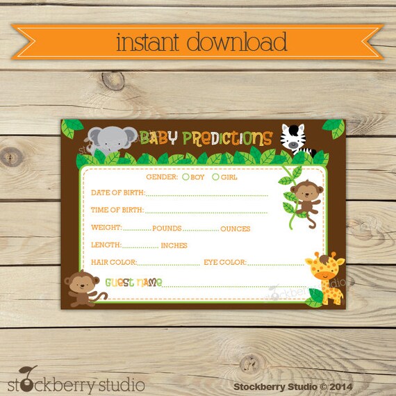Safari Baby Shower Baby Predictions Card Printable - Instant Download - Jungle Animals Baby Shower Games - Baby Shower Activites - Neutral Il_570xn
