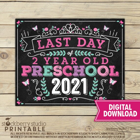 Princess Last Day of 2 Year Old Preschool Sign Instant Download - Girl Last Day of Preschool Sign Printable - Last Day of School Sign Il_570xn